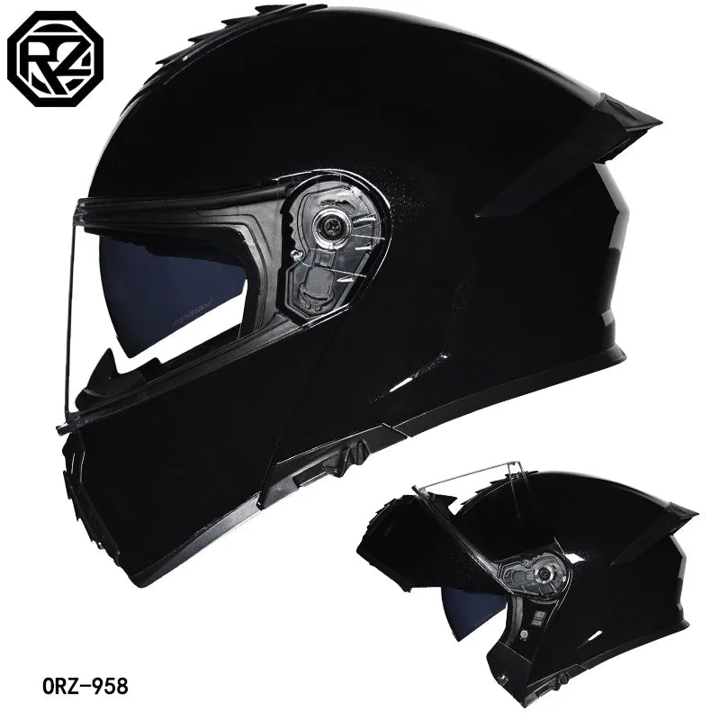 Orz-958 Motorcycle Helmet, Men's and Women's Open Face Helmet, Summer Dual Mirror Large Tail, Semi Fully Covered All Season