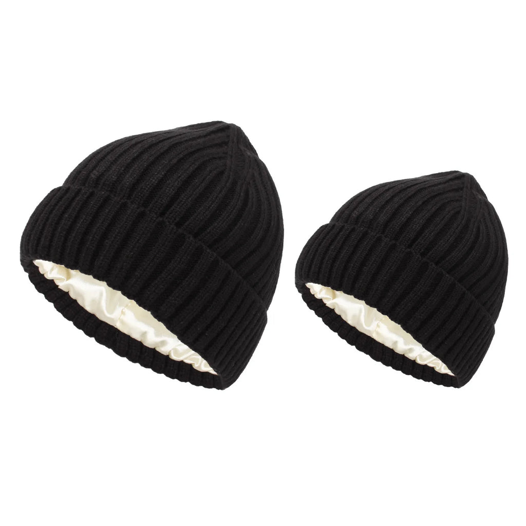 Winter Satin Lined Beanie Hats Women Men Unisex Thick Chunky Cap Striped Warm Soft High Quality casual Knitted Beanie Hat