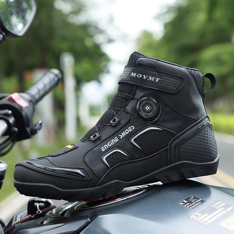 Men Motorcycle Boots Breathable Anti Slip Wear Resistant Ankle Support Motorbike Racing Riding Shoes for Outdoor Street Riding