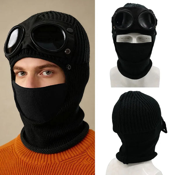 1 Pcs Trendy Autumn Winter Warm Caps Aviator Glasses Men Women Ear Protection Windproof Cycling Full Face Cover Warm Knitted Hat