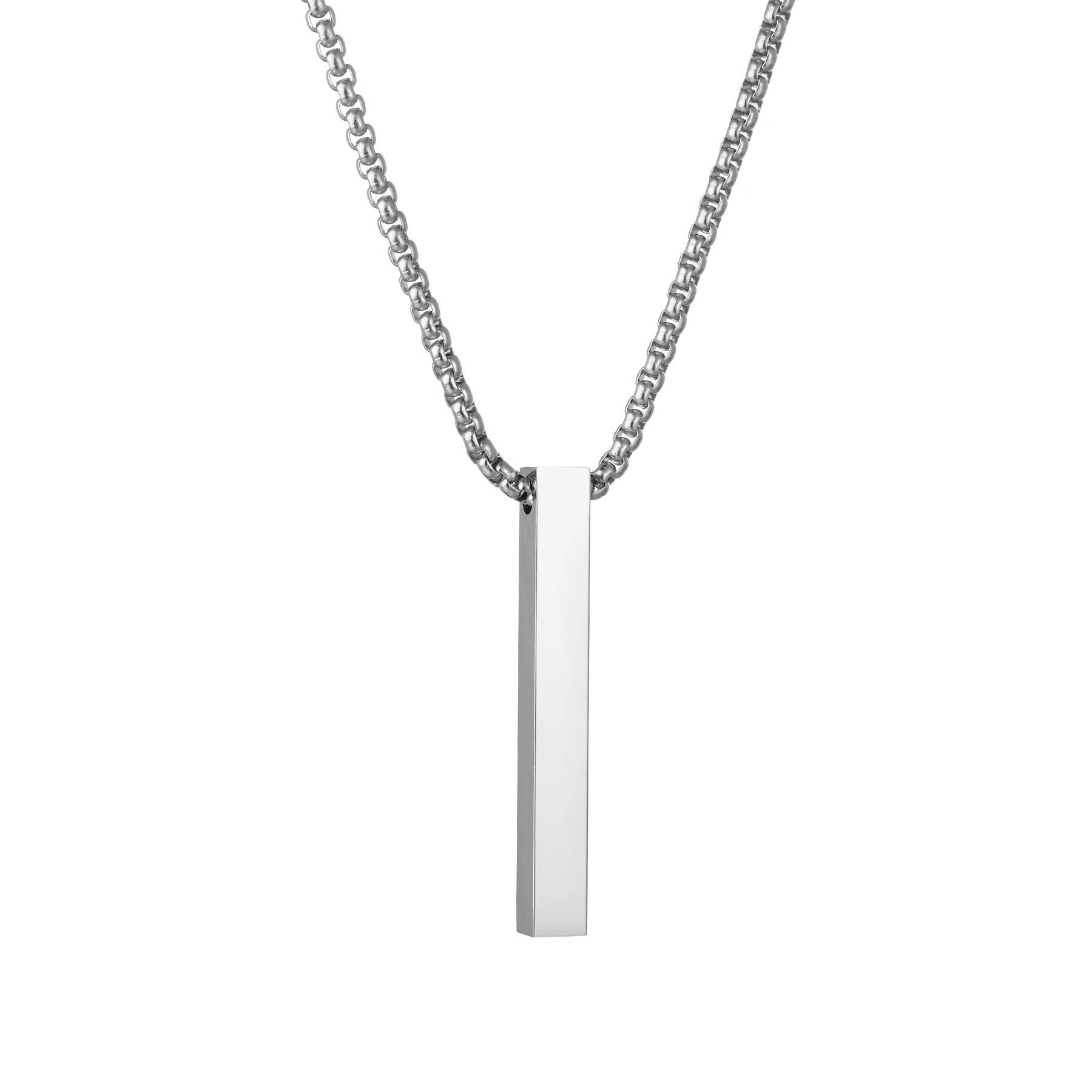 Personalized 4 Sides Engraving Square Bar Pendant Custom Name Date Stainless Steel Necklace Women Men Jewelry Gifts Wholesale