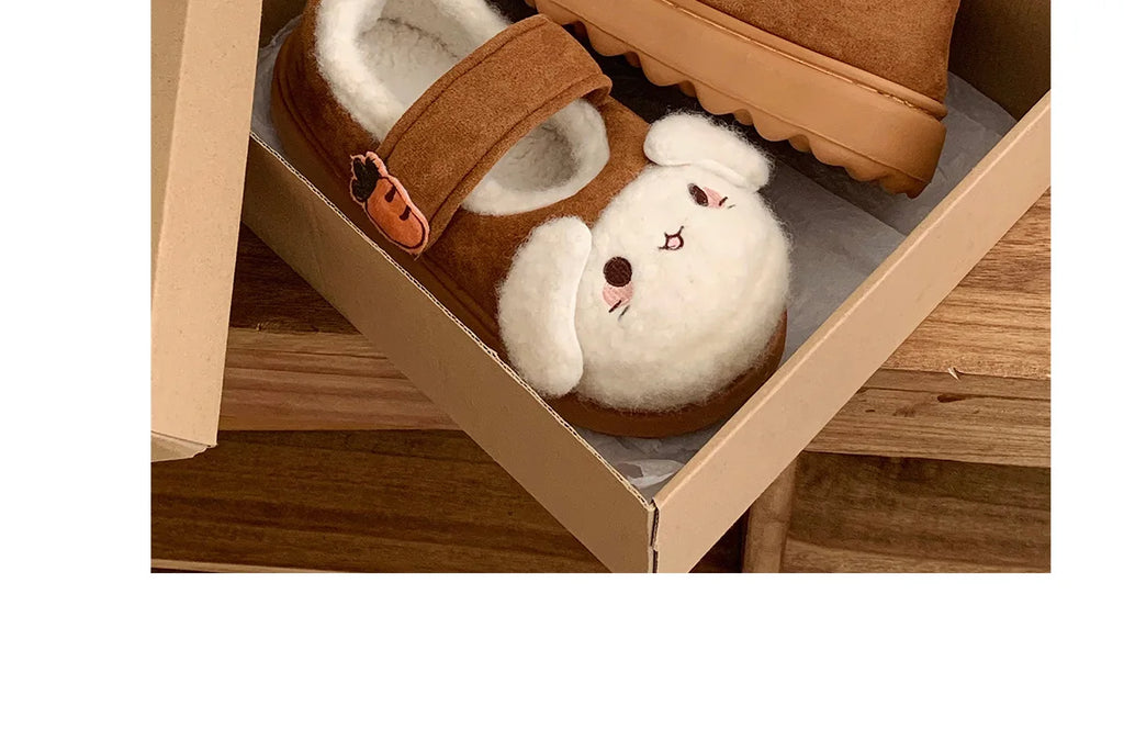 New fuzzy house slippers woman sweet furry cat designer mary janes shoes for women thick sole home slipper floor shoes bedroom