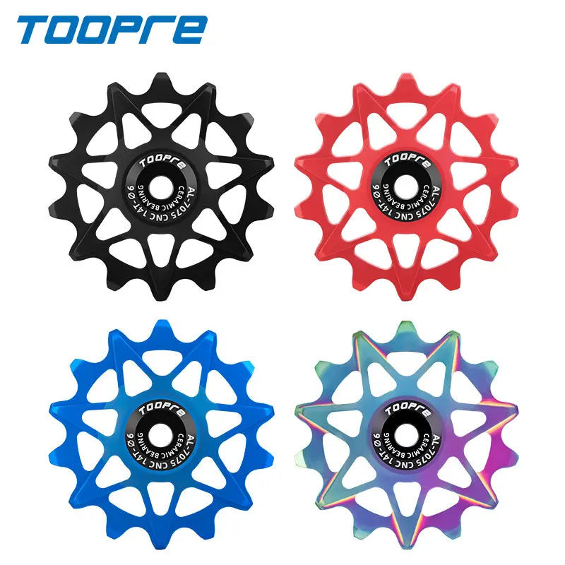 TOOPRE Bicycle Derailleur Jockey Wheels 10/12/14/16T Aluminum Ceramic Bearing Positive Negative Teeth Pulley Hollow Lightweight