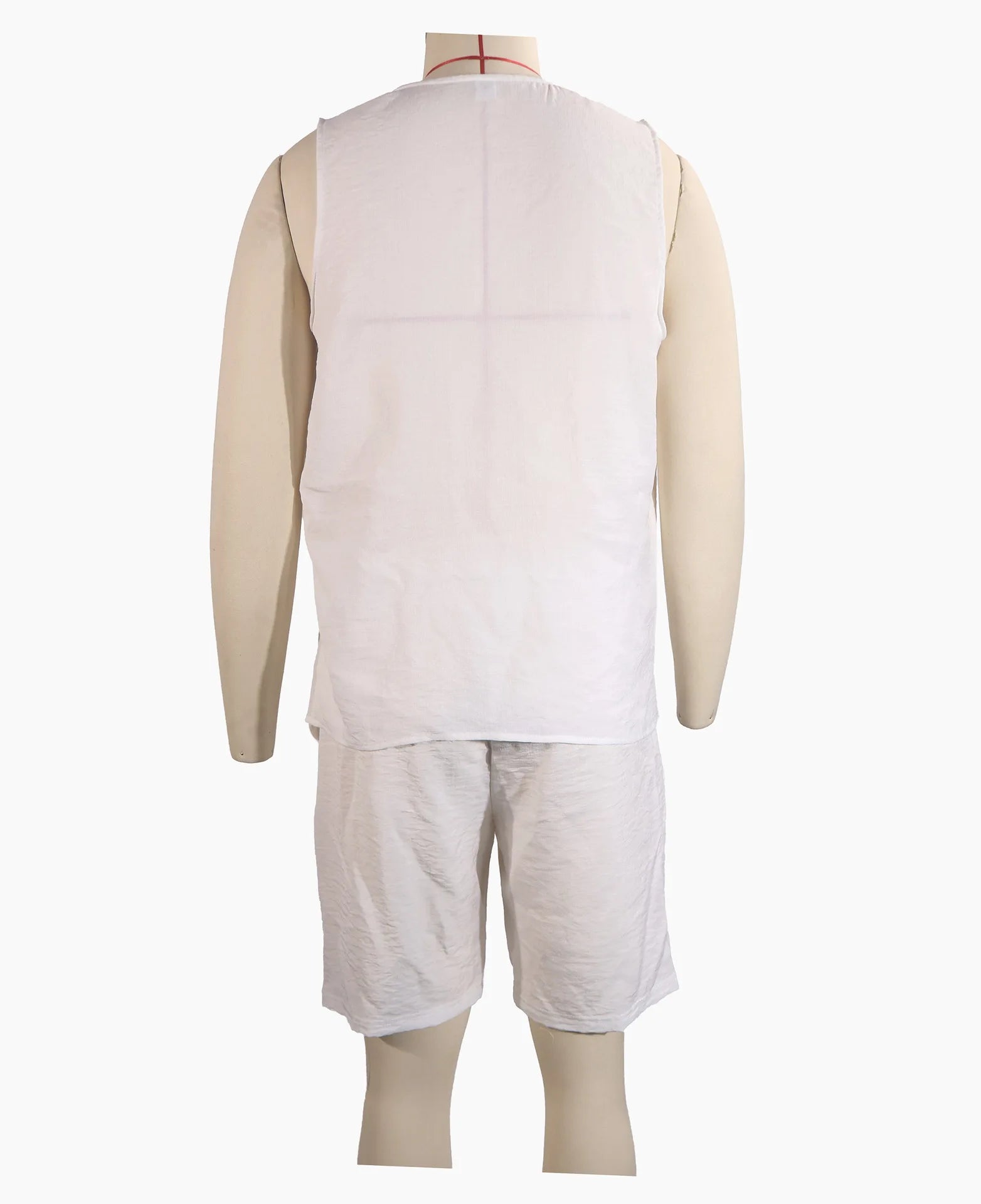 Summer Men's Solid Color Simple Fashionable Open-Back Sweater Set for Casual Wear - Sleeveless Linen Blouse, Shorts, Beach Set