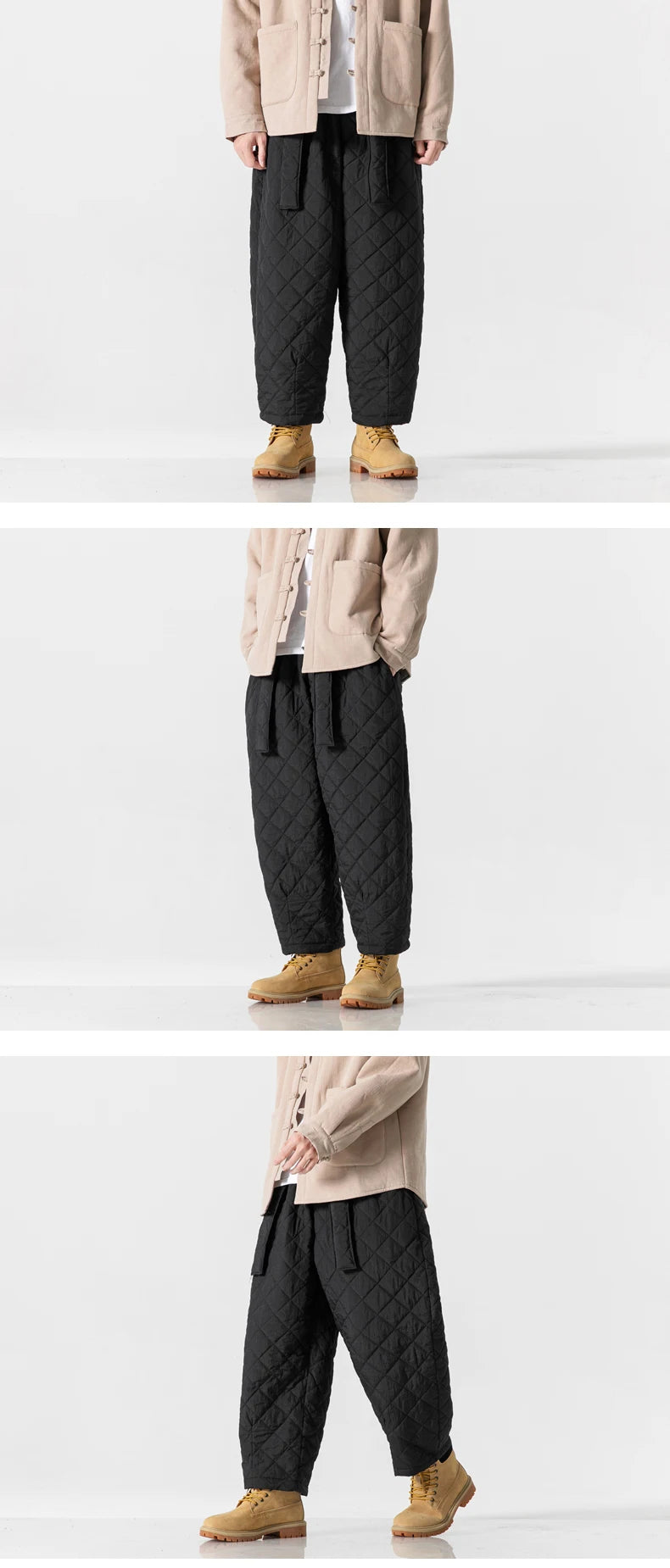 2024 Winter Thickened Cotton Padded Pants Men Casual Warm Trousers Ankle Length Pants Sportwear Solid Drawstring Sweatpants Man