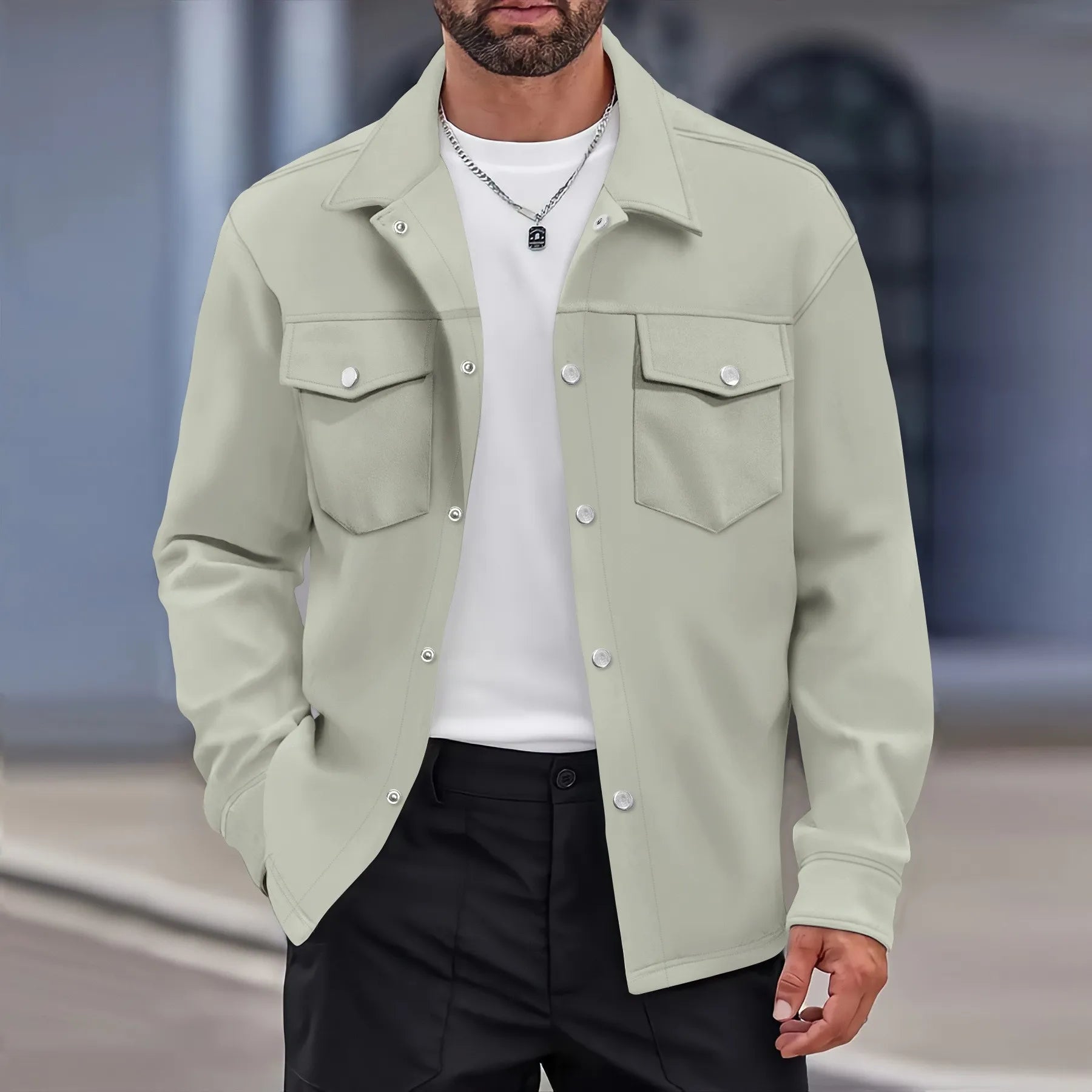 2025 new men's casual spring and autumn solid color single-breasted jacket pocket long-sleeved coat