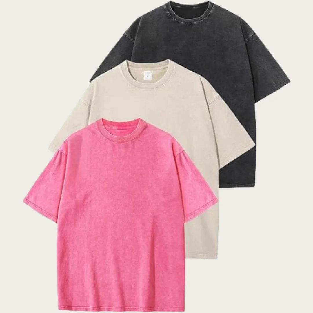 Three-Piece Women Oversized T Shirts Acid Washed Cotton Tees Vintage Baggy Loose Fit Streetwear Workout Tops Summer Casual Wear