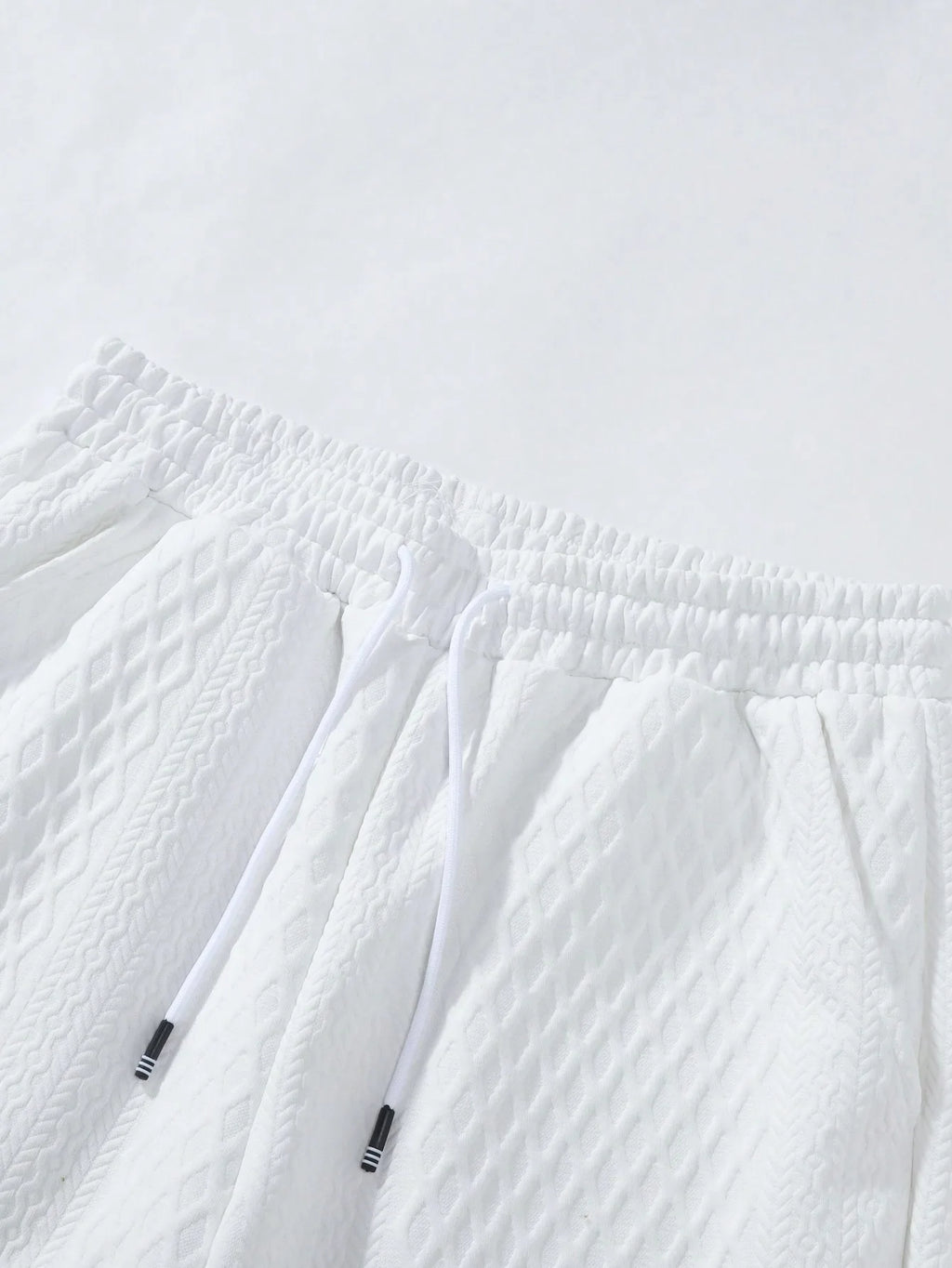 Summer New Men's Casual White Sportswear Shirt with A Lapel Men's Short-sleeved Button Shirt and Shorts Jacquard Texture Suit