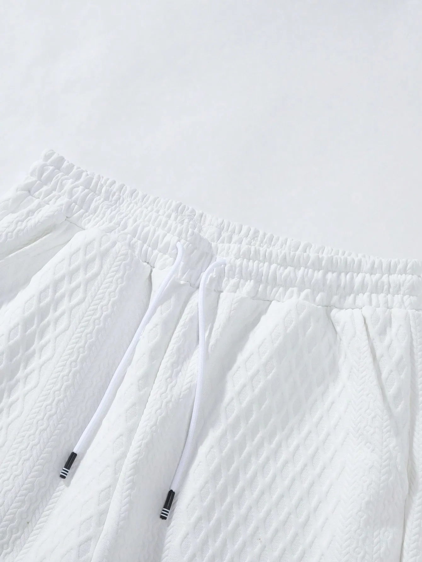 Summer New Men's Casual White Sportswear Shirt with A Lapel Men's Short-sleeved Button Shirt and Shorts Jacquard Texture Suit