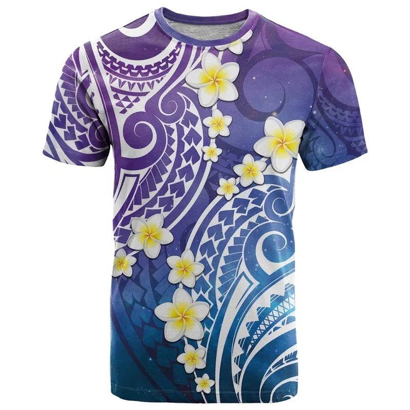 Polynesian Tiki T Shirt For Men 7-colors Hibiscus 3D Printed O-Neck Short Sleeves Casual Oversized Street T-shirts Kid Clothes