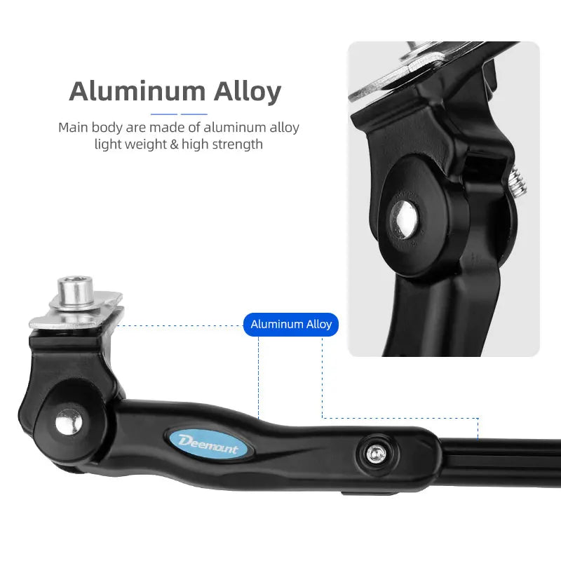 Bicycle Mid Kickstand 24-27.5in Height Adjust MTB Aluminum Alloy Support 13-31cm Pipe Clamping Big Foot Casing Road Sturdy Rack