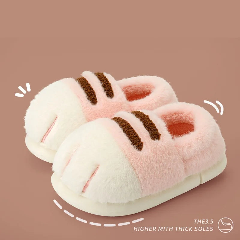 Newest cat paw feet slippers woman fluffy closed heel home shoes for women winter warm slip on animal claw slipper furry loafer