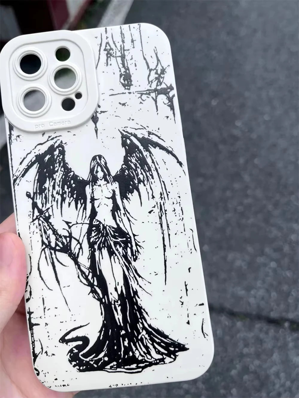 Super Cool Luxury Black Angel Death demon Phone Case For iPhone 16 15 14 13 12 11 Pro Max XS MAX XR 7 8 PLUS Y2K Silicone Cover