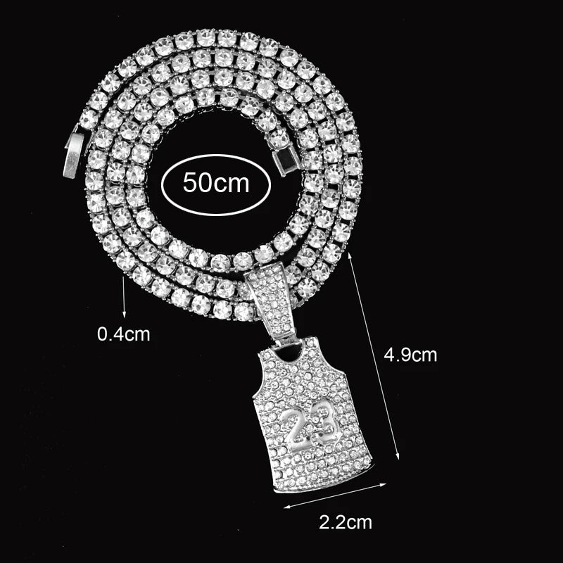 Hip Hop Rhinestone Number 23 Basketball Pendant Necklace Hiphop Iced Out Chain Sports Necklaces For Men and Women Jewelry Gift
