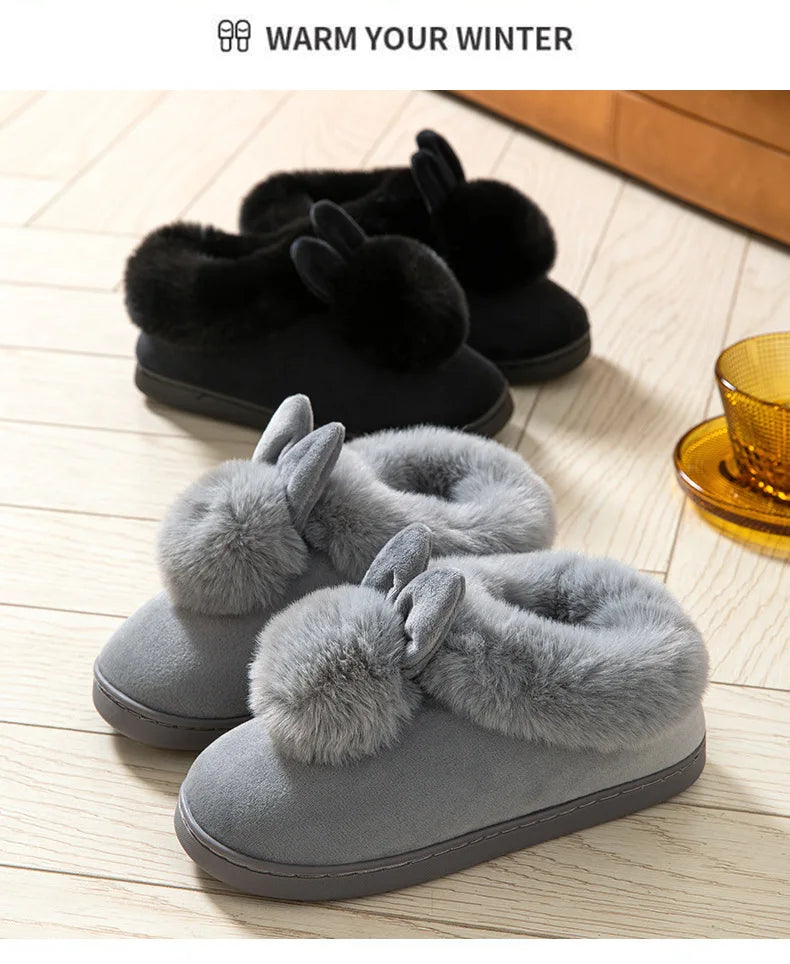 Evshine Winter Plush House Slippers For Women Cute Cartoon Indoor Fuzzy Slides Fur Lined Cotton Shoes Cozy Bedroom Furry Slipper