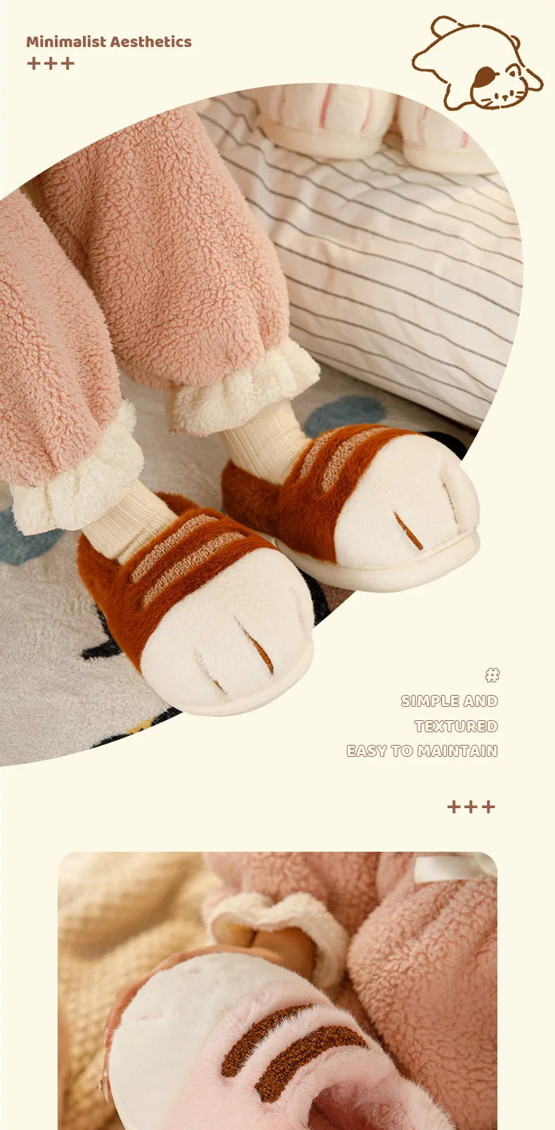 Newest cat paw feet slippers woman fluffy closed heel home shoes for women winter warm slip on animal claw slipper furry loafer