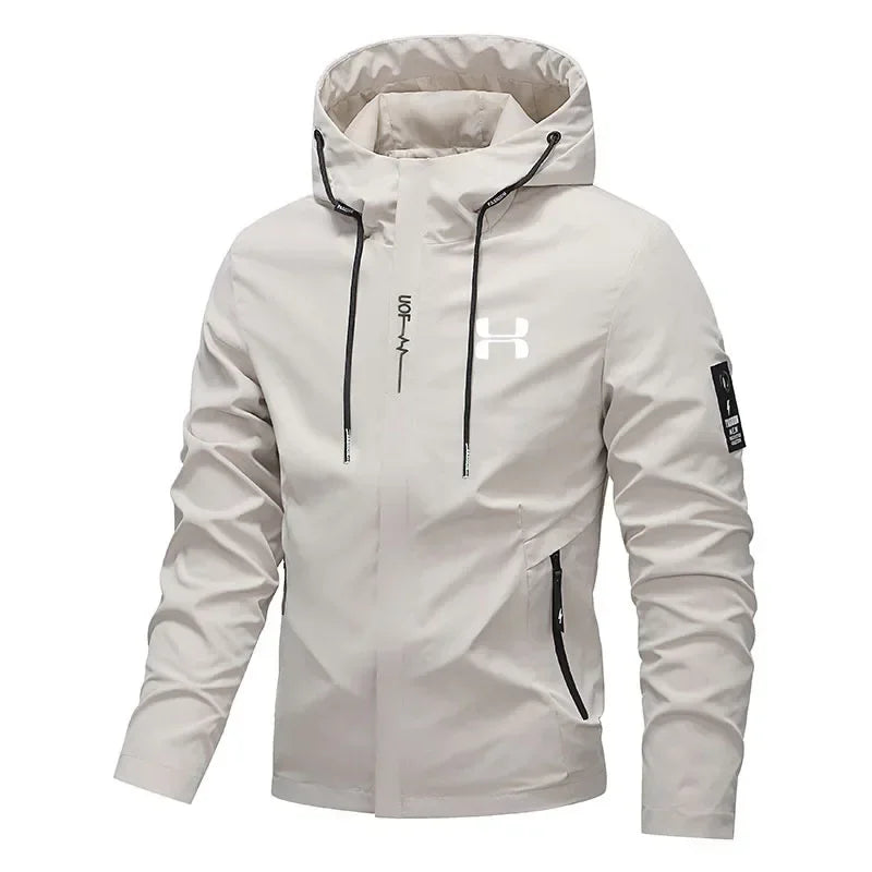 Men's Spring Autumn Streetwear Hooded Jacket 2026 New Casual Zip Up Loose Coat Outdoor Hiking Jogging Activewear Windbreaker
