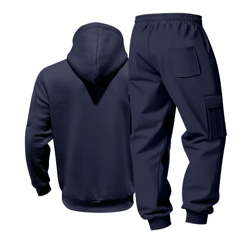 Men's Full Zip Hooded Tracksuit 2 Piece Set Casual Cargo Pocket Jogger Suit Outdoor Sports Hoodie And Pants Set