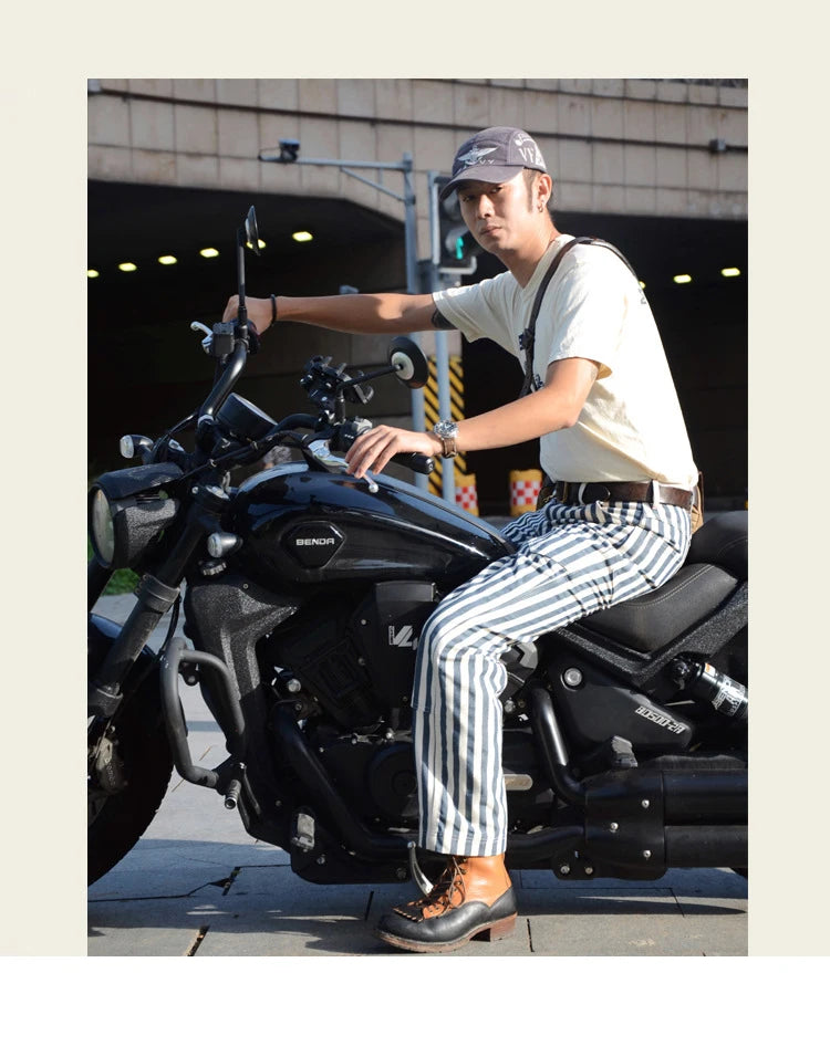 14oz Dense Thicken Heavyweight Striped Pants for Men Good Quality Winter Fall America Style Loose Casual Vintage Worker Trouser