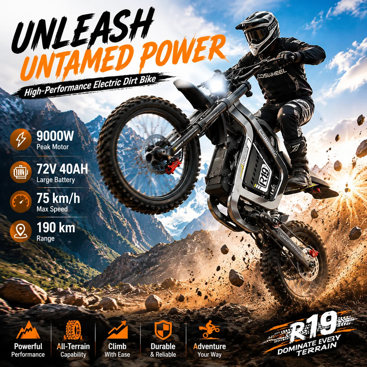 Electric Bike 72V 40AH Battery Ebike New 9000W Peak Electric Bicycle Off-road E Bike Adult Max96km/h Mountain Electric Dirt Bike