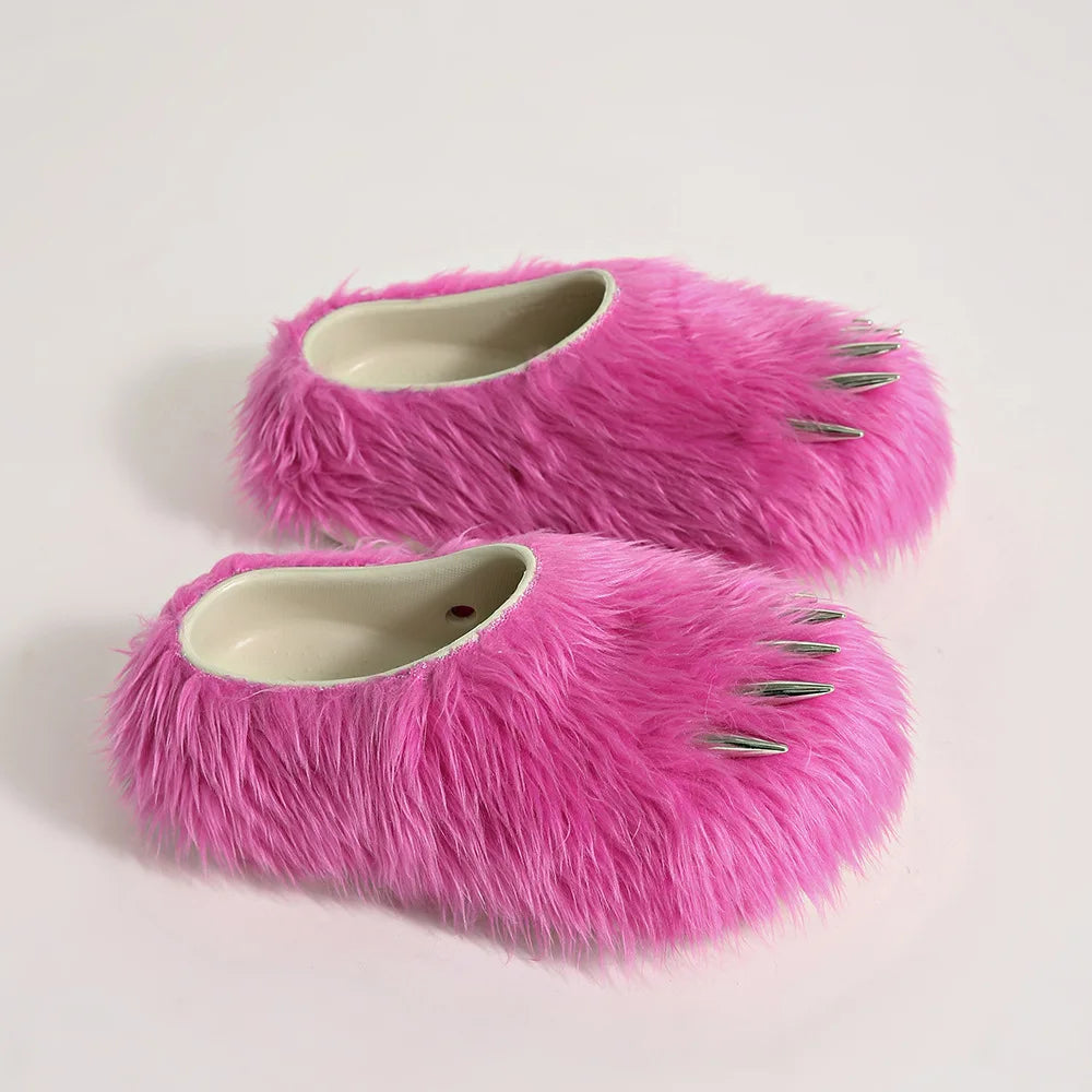 Ins Claw Slippers Adults Winter Flip Flops Warm Fur Slides Fluffy Fuzzy House Shoes Unisex Animal Claw Slippers