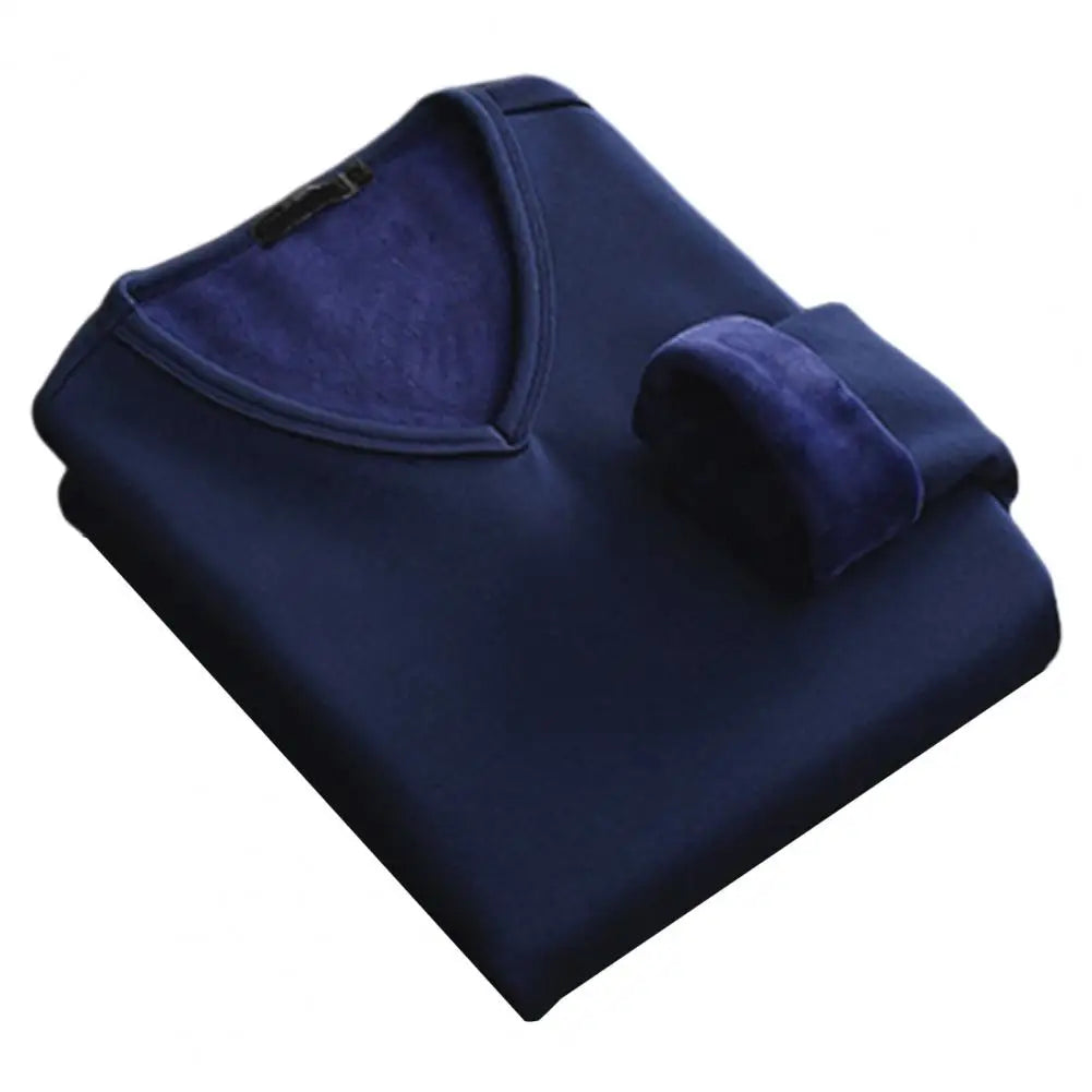 Winter Men Top V Neck Velvet Lined Warm T-shirt Long Sleeve Soft Pullover Casual Men Base Top Plus Size Men Bottoming T-shirt