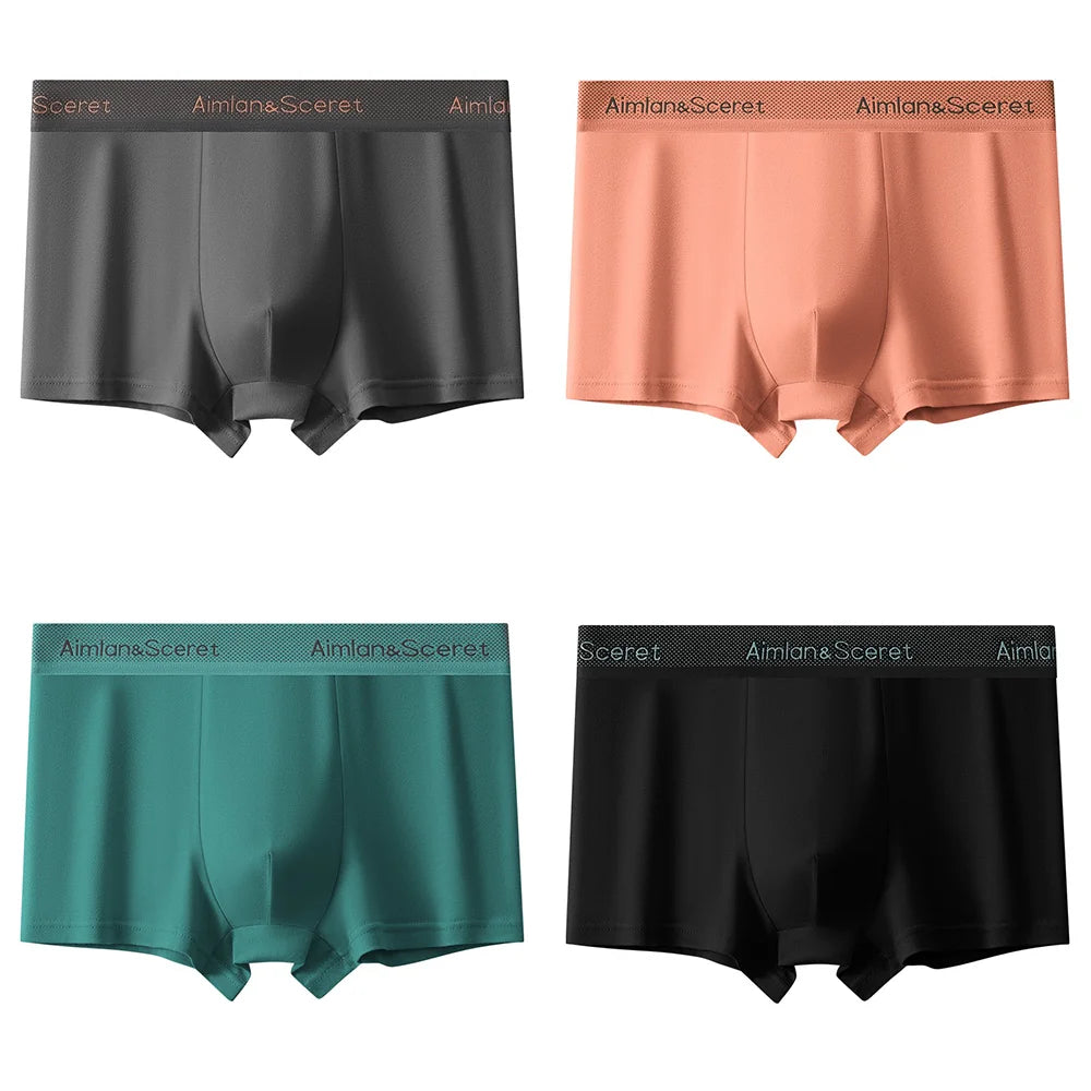 4Pcs Men Underwear Sporty Boxers Plus Size Youth Boxer Shorts Comfortable Breathable Flat Pants Men's Square Panties Briefs Gift