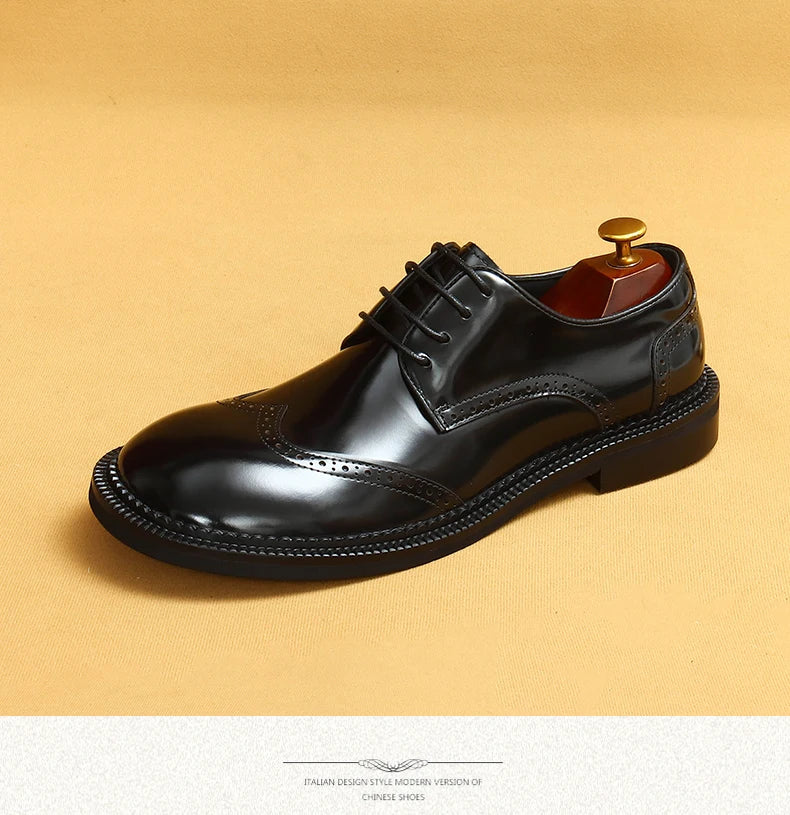 Big-headed leather shoes men's carved 2024 new wide-footed high-quality British limelight cowhide business casual men's shoes