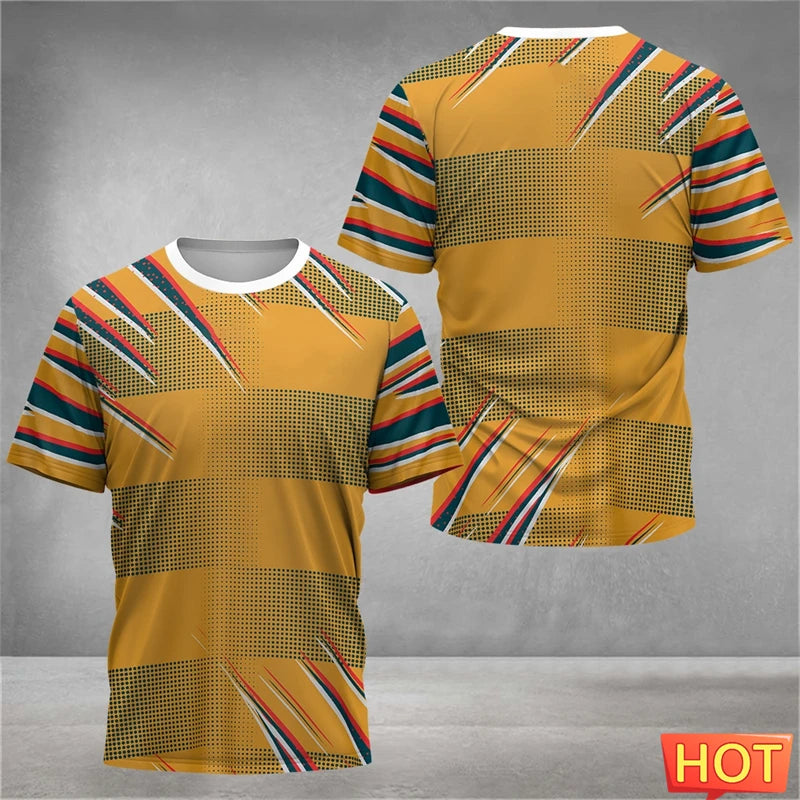 Simple Geometric Graphic Sports T Shirts For Men Summer Fashion Short Sleeve 3D Printed Badminton T-shirts Loose Breathable Tees