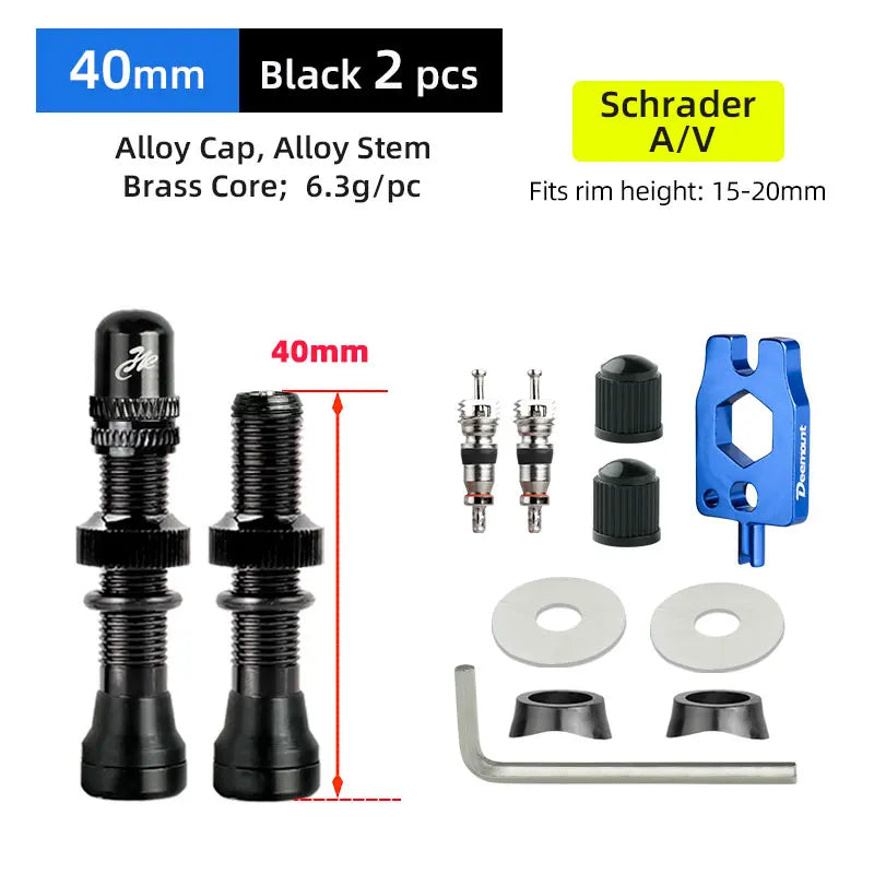 Deemount 2PCS Schrader A/V Valves 40/60mm CNC Machined Anodized for MTB Road Bike Tubeless Rims