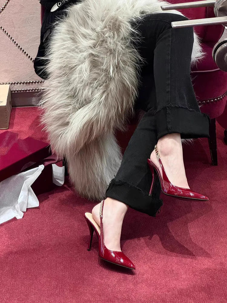 Patent Leather Women's Elegant High Heels Luxury Brand Women Pumps 2026 Trend Pointed Toe Sexy Party Slingback Woman Heel Shoes
