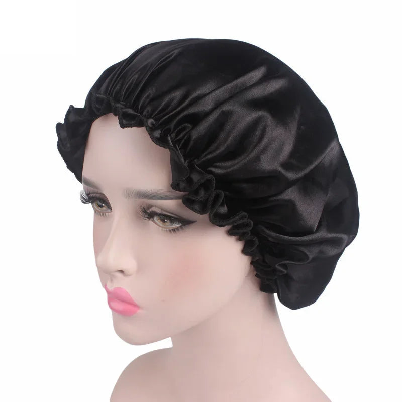 Hair Caps for Sleeping Women Bath Double Layer Headwear Cover Hat Curly New Satin Sleeping Hair Cap Skullies Beanies Accessories