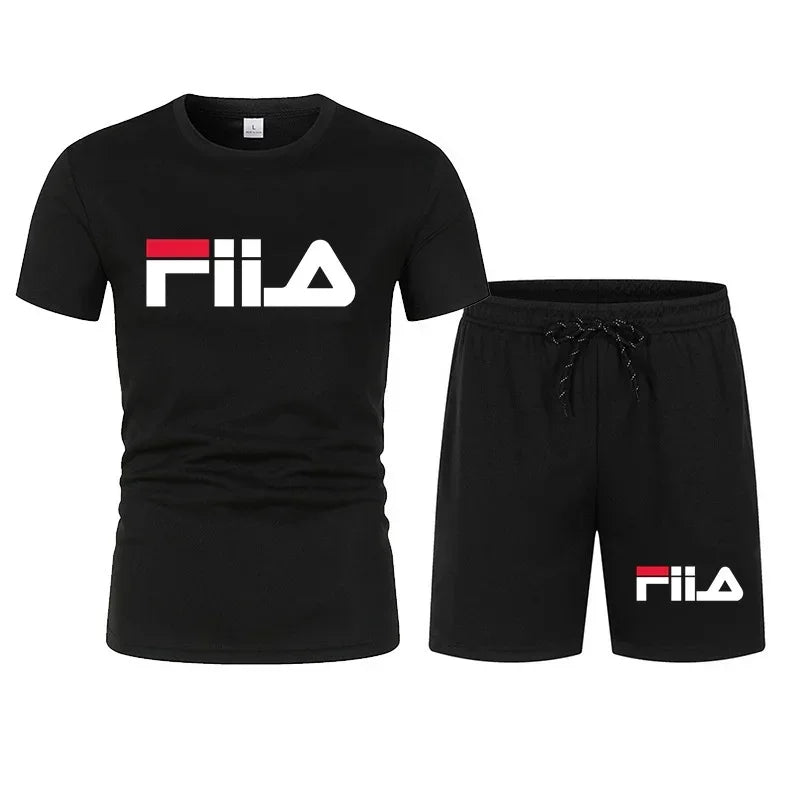 Men's short-sleeved suit, modern casual summer sports outfit, moisture-wicking and breathable mesh T-shirt and shorts combinatio