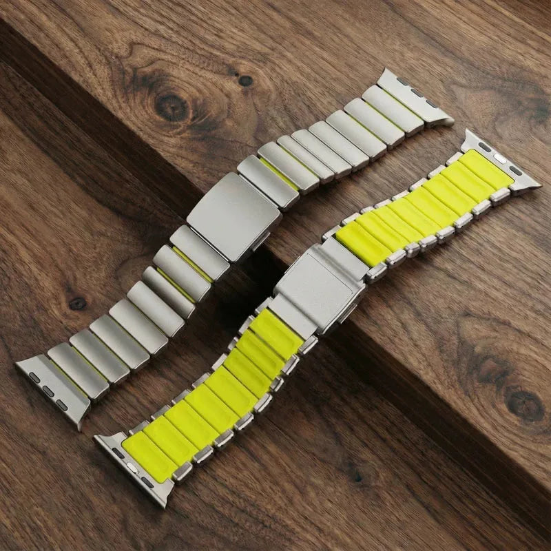 Titanium Metal Band For Apple Watch Ultra 3 11 10 9 8 7 SE 6 Liquid Silicone Magnetic Strap For iWatch 42mm 44mm 45mm 46mm 49mm