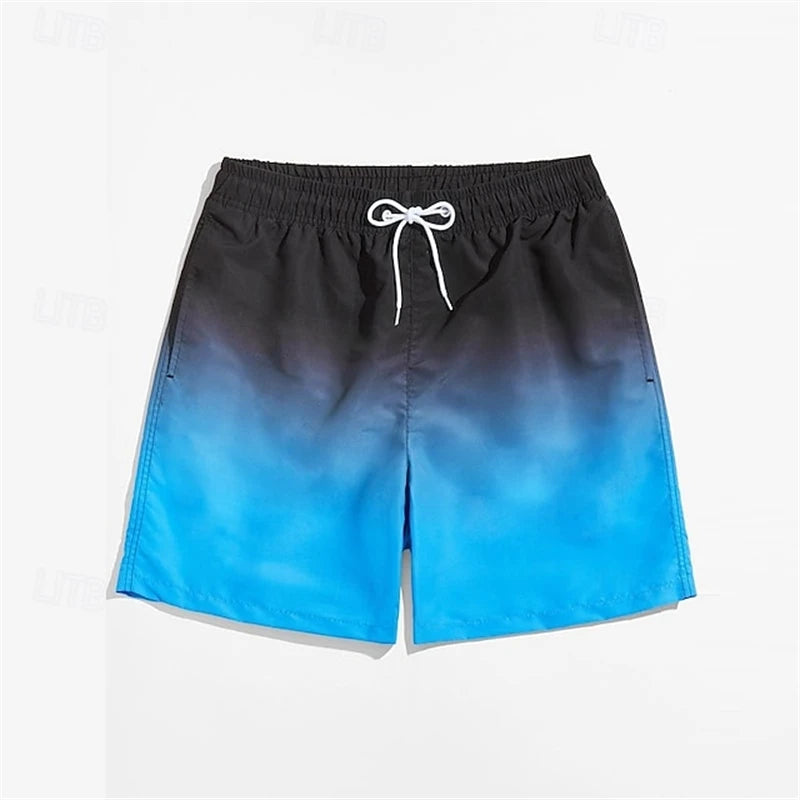Gradient Graphic Beach Shorts For Men Colorful 3D Printed Board Shorts Summer Casual Holiday Short Pants Loose Surf Swim Trunks
