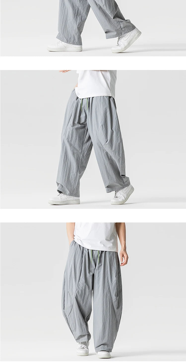 Wide Leg Pants Men and Women summer Light Thin Solid Straight Casual trousers Elastic Waist Harun Pant Loose Oversize Streetwear