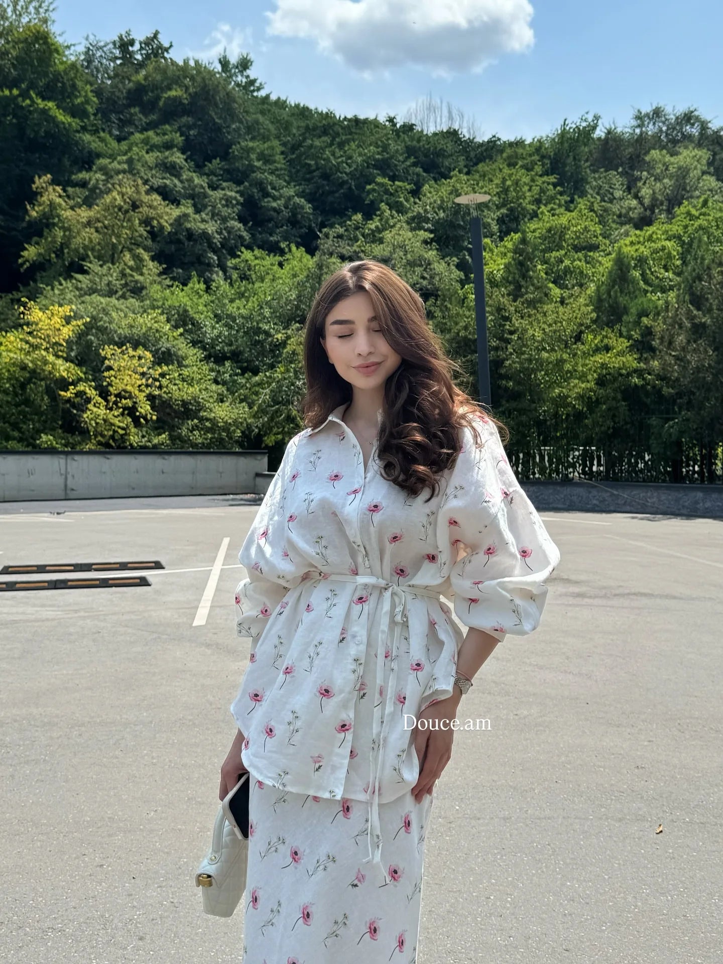 Women Two Piece Sets Skirt Set Floral Print Lantern Sleeve Turn Down Collar Shirt Long Skirts A Line Lace Up Y2k Elegant Work