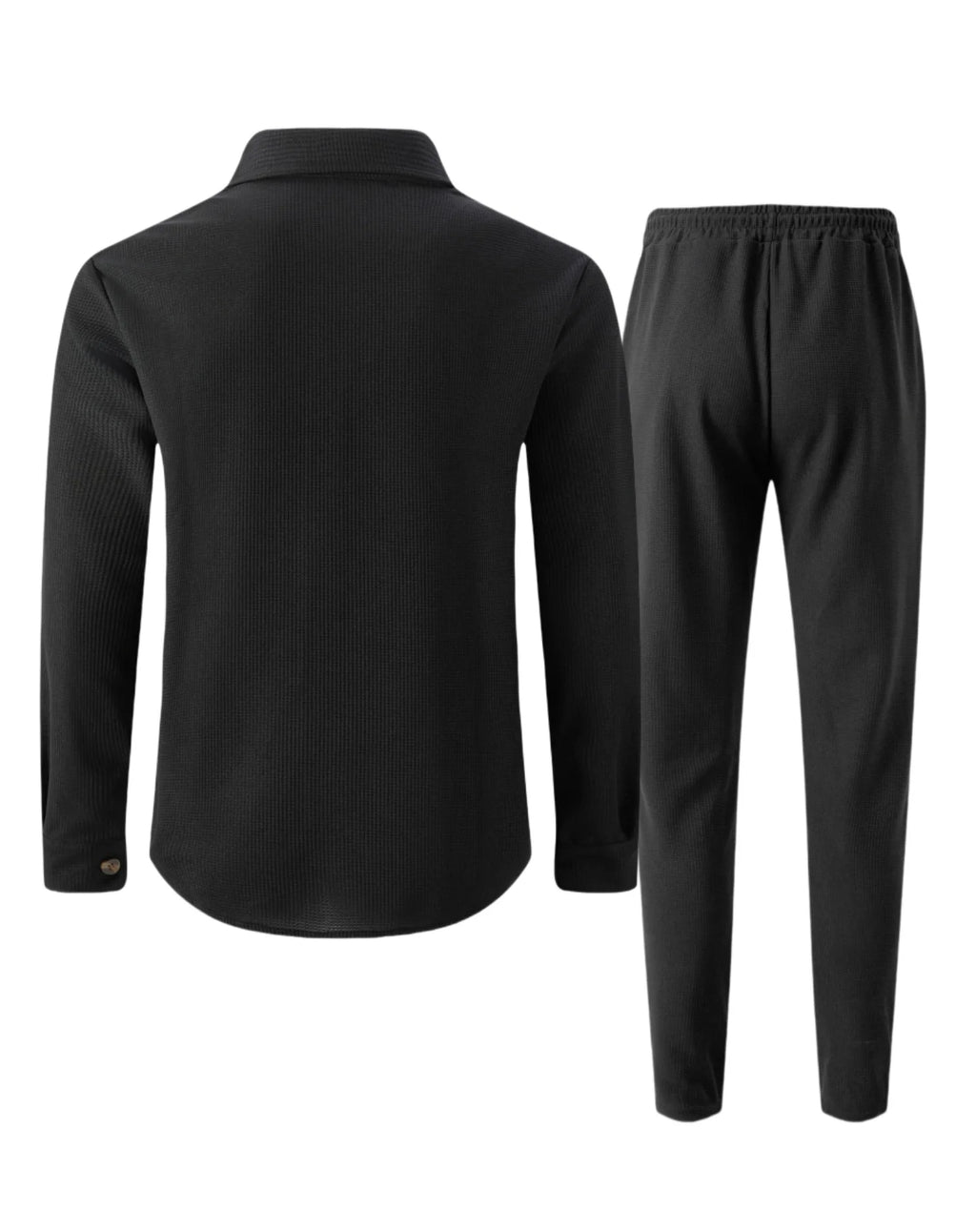 Men's casual two-piece waffle texture suit (including button-down top and elastic waist pants) - fashionable street casual sport