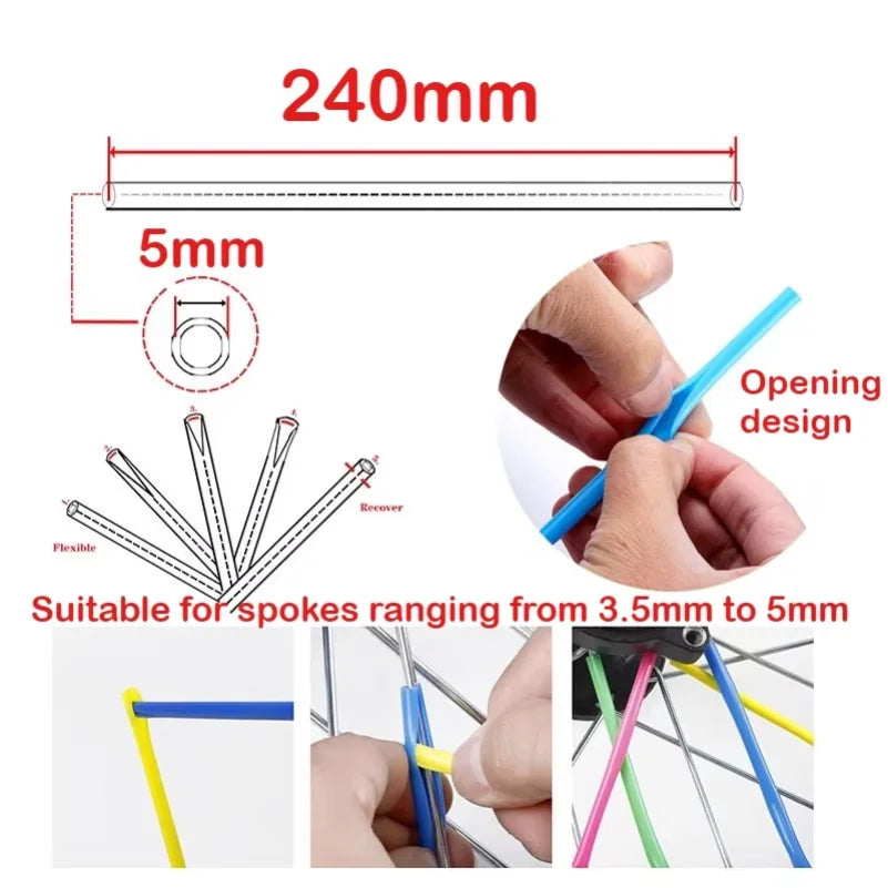 72Pcs Bicycle Off-road Motorcycle Steel Wheel Hub Universal Color Spoke Sleeve Mountain Bike Casing Spoke Retrofit Decoration