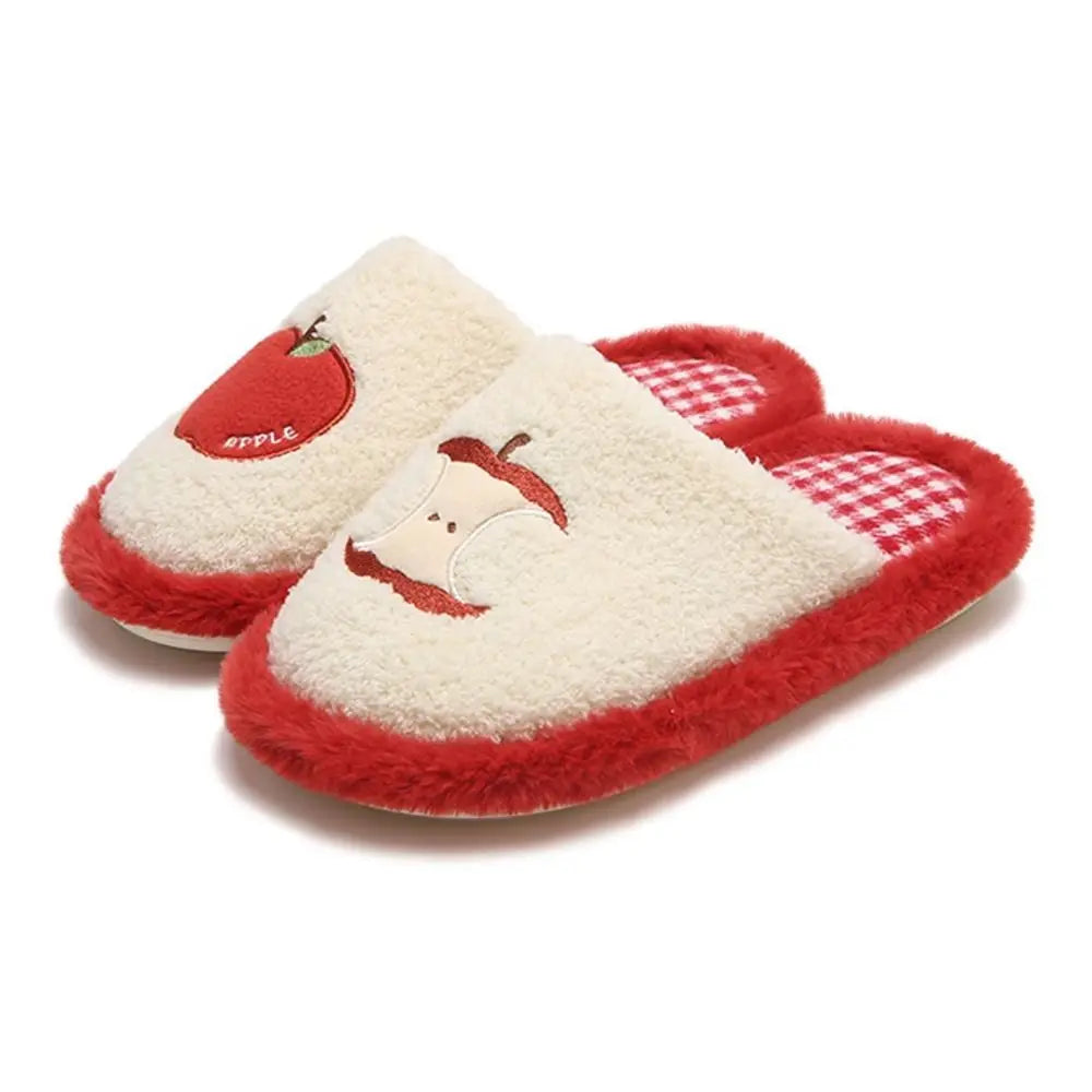 Fashion Grid Stripe Cute Plush Slippers Non-Slip Thick Sole Winter Slides Women Silent Casual Home Wear Shoes Women