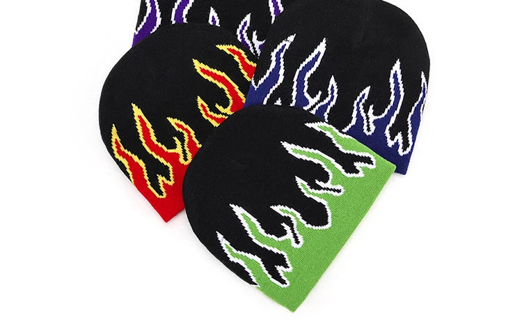 Autumn Winter Halloween Knitted Hat Men's Hip-hop Street Flame Pullover Bonnet Outdoor Riding Beanies Cap Wild Brimmed Hats