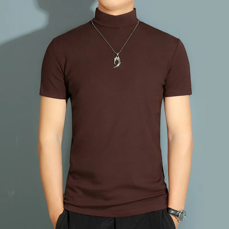 1pcs Thin New Men Half High Collar T shirts Short-sleeve Tee Fitness Joggers Bodybuilding Quick Dry tshirt Male Gym Clothes Tops