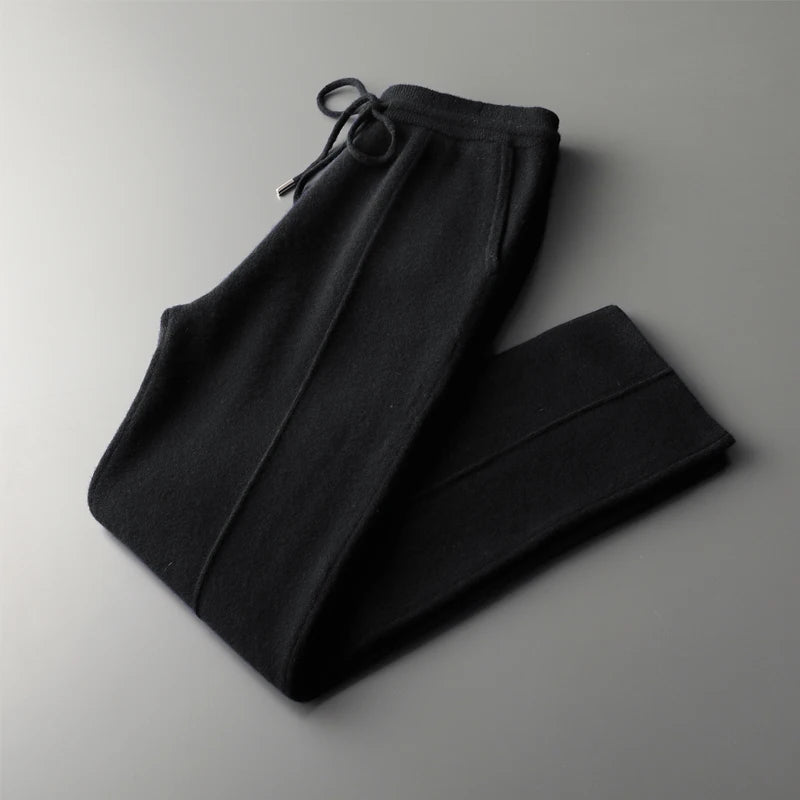 Autumn And Winter New Thick Leisure Cashmere Pants Men's Slim Knitted Pants 100% Pure Wool Pants To Keep Warm