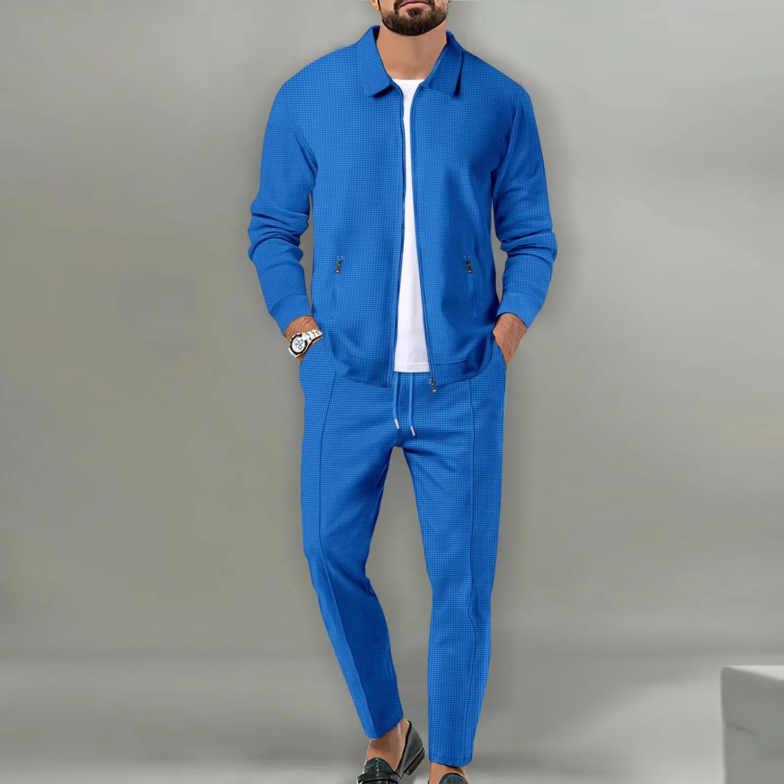 The new 2025 spring and autumn sports men's youth popular solid color jacket jacket trousers two leisure sports suit