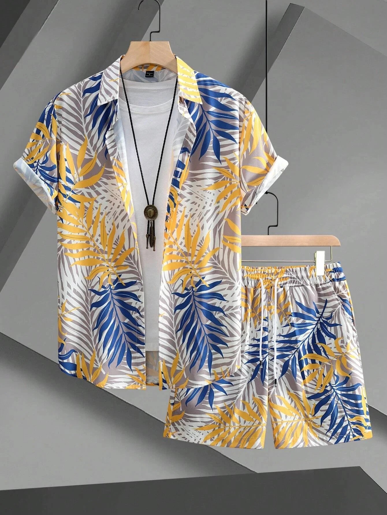 2024 Men Sets Print Patchwork Lapel Short Sleeve Casual Shirt Beach Shorts Summer Streetwear Vacation Hawaiian Suits Men S-5XL