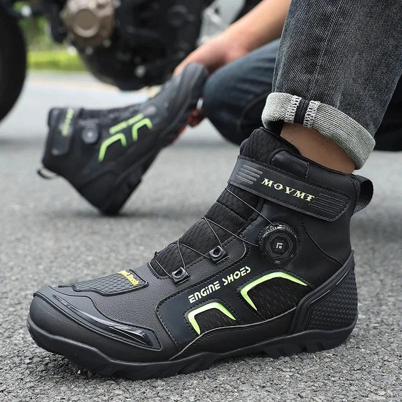 Men Motorcycle Boots Breathable Anti Slip Wear Resistant Ankle Support Motorbike Racing Riding Shoes for Outdoor Street Riding