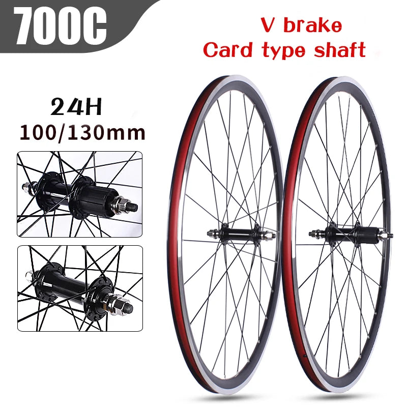 Road Bicycles Wheel Set 700C V Brake Bearing Card QR Hubs 100X130mm 24H Double Layer Aluminum Alloy 30mm Rim 7/10S Bike Wheels