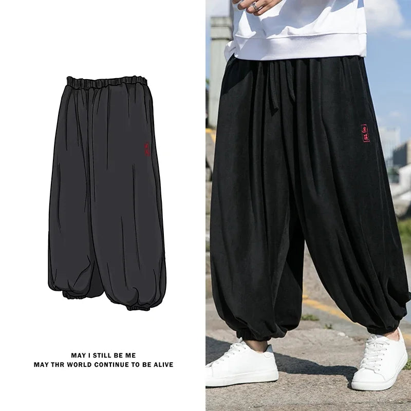2024 Autumn Winter Men Polar Fleece Pants Men Velvet Retro Harem Pants Male Solid Color Wide Leg Pants Harajuku Jogging Trousers