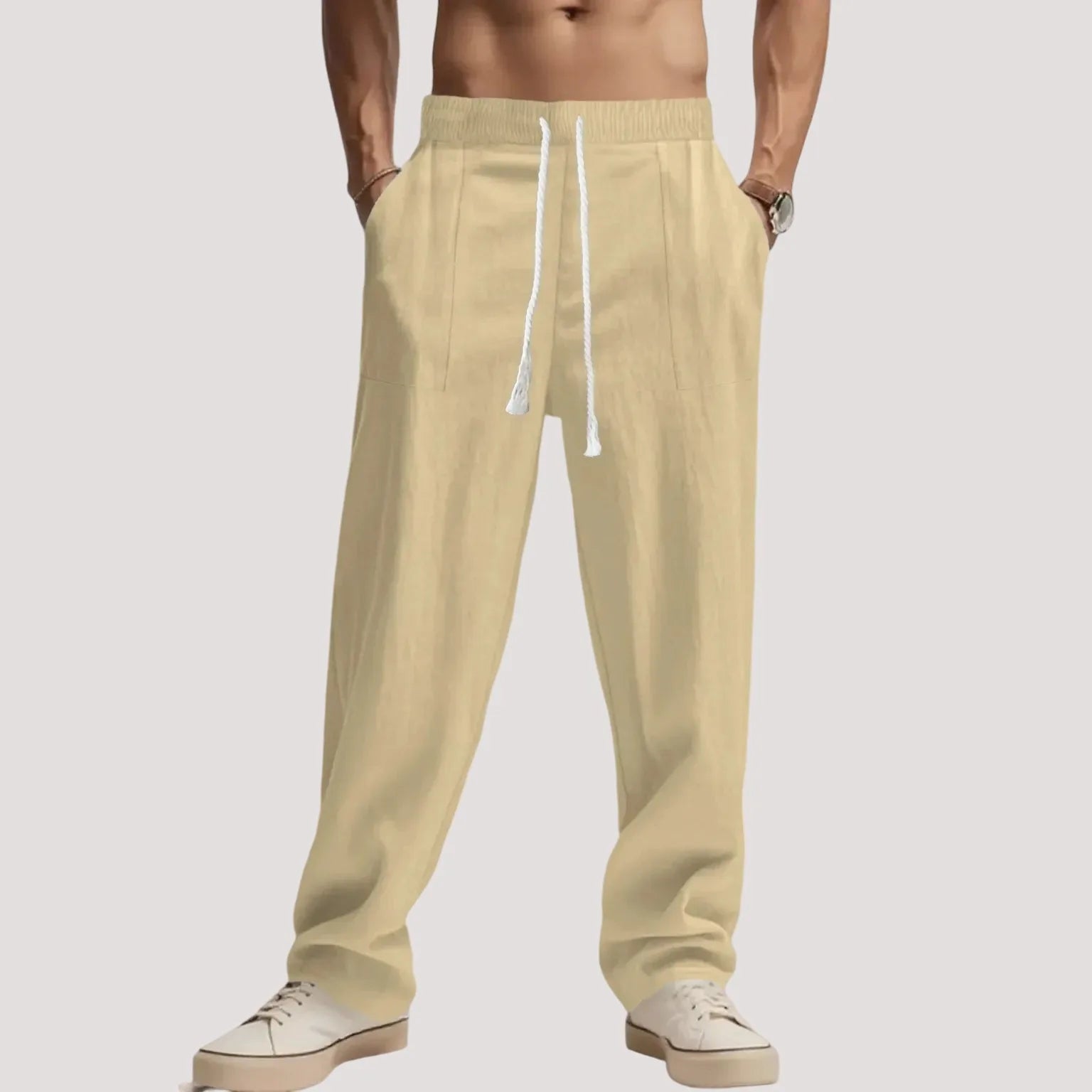 Men's Cotton-Linen Casual Breathable Pants Loose Straight Cut Streetwear Sporty Long Trousers Comfortable Fashion