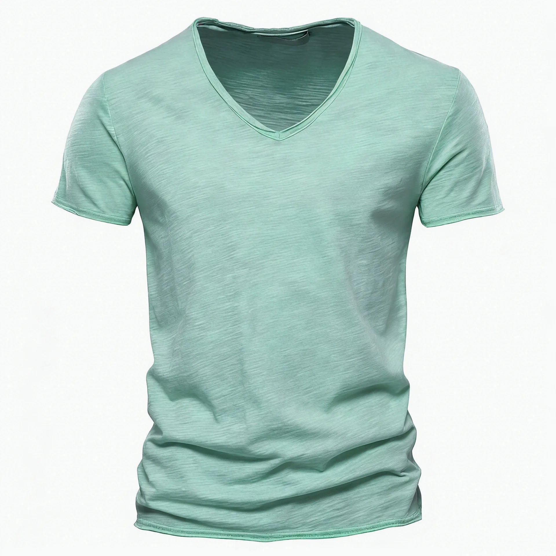 S-5XL 100% Cotton Men's T-Shirts Fashion Design V-neck Casual Slim Fit Basic Solid Summer T Shirt For Men-F037